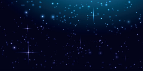 Background with dark blue starry sky. Vector on the background of the night sky.