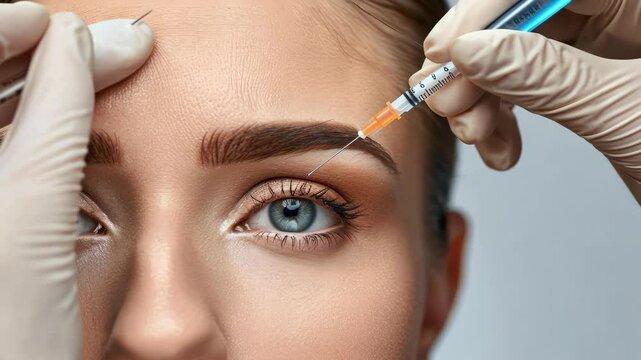 close-up of a botox injection to a woman. selective focus