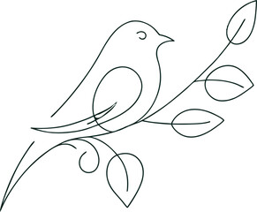 minimalist continuous line art of a bird with stem 