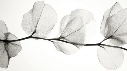 X-ray style grayscale image of delicate flower branch.