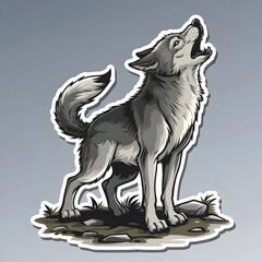 Gray Wolf Howling Sticker Design. Generative AI