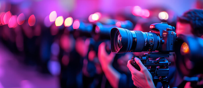 Crowd of photographers on a red carpet show