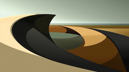Abstract Landscape with Curving Sand Dunes and Dark Pathways