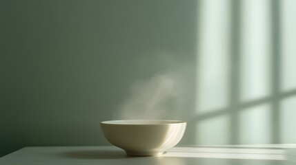 Steaming Bowl On Table In Soft Light