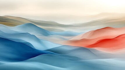 Abstract Blue Red and Beige Mountain Landscape