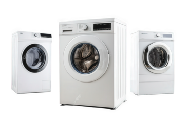 three washing machines of varying designs. showcasing their front-loading and top-loading capabilities these appliances are commonly used for laundry. highlighting their importance in household chores