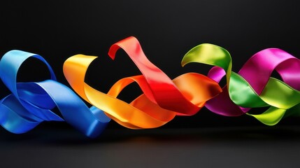 Colorful ribbons swirl on black background. (3)