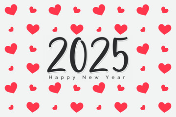 Happy New Year 2025 text with red heart wallpaper for paper print vector illustration