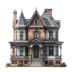 a beautifully detailed victorian-style house featuring intricate architectural elements. including pointed roofs. ornate balconies. and a symmetrical facade the design emphasizes elegance and historic
