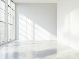 Obraz premium A large room with a white wall and a window. The window is open and the room is very bright