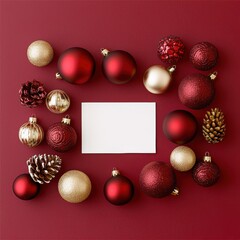Elegant Arrangement of Christmas Ornaments on Red Background