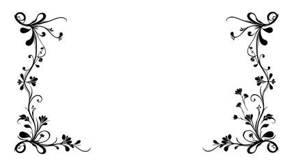 Symmetrical black floral corner design elements featuring elegant swirls, leaves, and flower motifs on white background. Perfect for frames, invitations, certificates, and decorative borders.