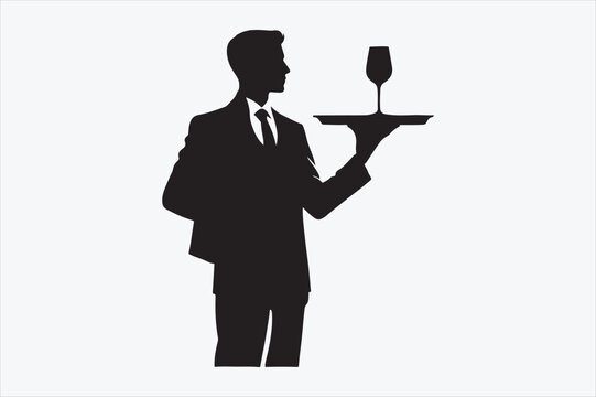 recommend clip art: A silhouette of a waiter in a formal suit.