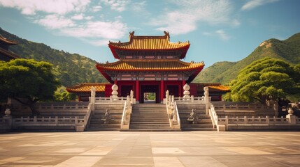 Monastic Marvels: A View of Shaolin Temple Front Entrance at Dengfeng, China - Embark on an Oriental Travel to Marvel Yellow Culture, Worship, and Symbols of Buddhist History