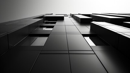 Obraz premium Monochrome Modern Architecture: Abstract Geometric Building in Urban Landscape