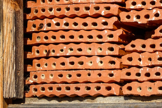 Beautiful Insect Hotel made of Red Bricks with Holes for Bees to Nest
