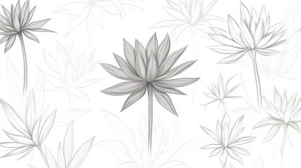 Fototapeta premium Monochrome illustration of stylized lotus flowers.