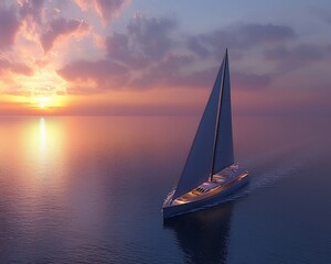 Luxury yacht sailing at sunset. (3)