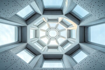 Obraz premium Architectural concrete design featuring hexagonal patterns in a modern structure