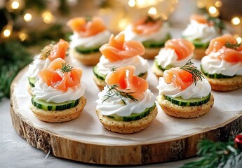 Bake Gina's delicious, elegant cupcakes! A veggie cracker with cream cheese, cucumber, and salmon is perfect for a New Year's party