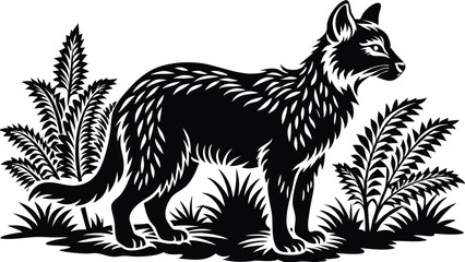 Vector silhouette animal in nature white background