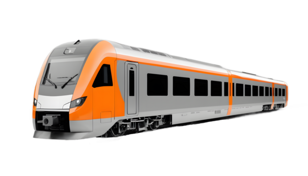 Modern Orange and Gray Commuter Train Isolated on Transparent Background