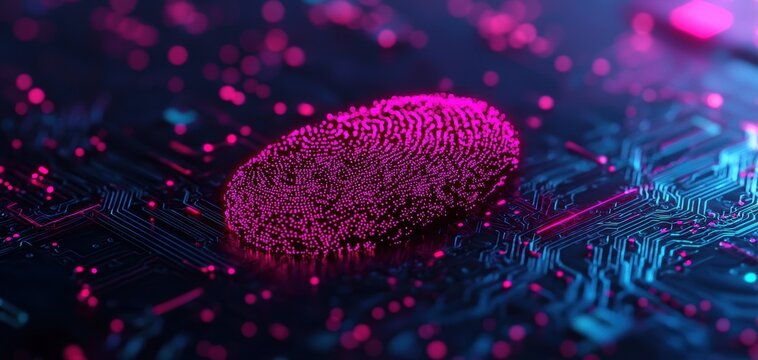 Vibrant Digital Fingerprint on Circuit Board Backgrounds and Lights
