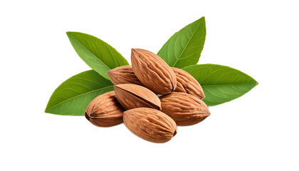 Almonds with Leaves on Transparent Background