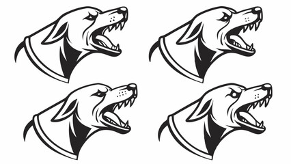 Aggressive Dog Head Set: Four variations of a snarling dog's head, perfect for designs needing a fierce, powerful, and edgy aesthetic.  These monochrome illustrations are ideal for logos, patches.