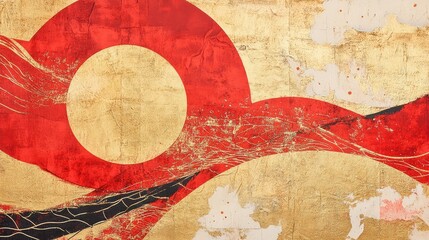 Simple yet striking Chinese New Year abstract art with minimalist red and gold patterns evoking balance and joy.