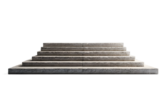 Realistic Gray Concrete Steps Isolated on Transparent Background