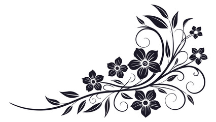 Elegant Floral Corner Design: A graceful floral arrangement in black and white, perfect for adding a touch of sophistication to any design project.  