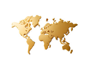 Gold World Map Graphic on Transparent Background