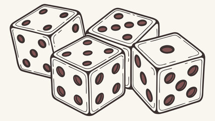 The Roll of the Dice: A classic illustration of four dice, each with a unique number of dots, ready to be cast for a game of chance.  