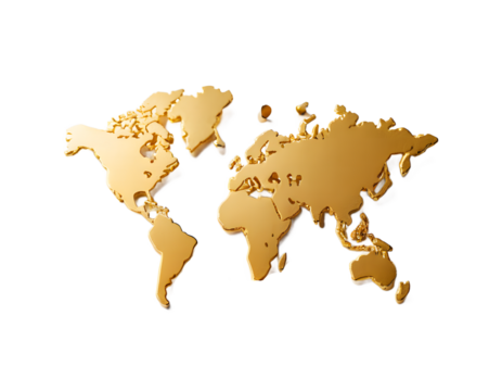 Gold World Map Graphic on Transparent Background
