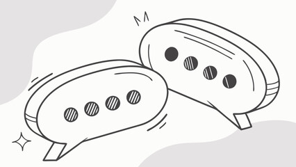 Conversation Bubbles: A minimalist hand-drawn illustration of two speech bubbles, representing dialogue and communication. The bubbles are outlined in black and feature a simple, flat design.