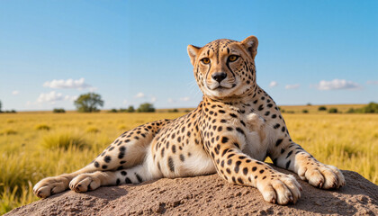Obraz premium Cheetah lounging on a rock in the savanna