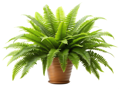 Boston fern nephrolepis exaltata in pot isolated on transparent background