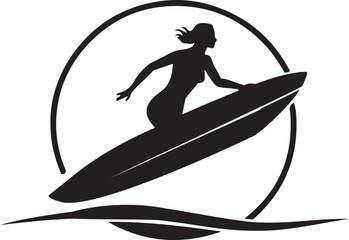 black and white surfing logo type silhouette design