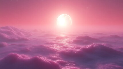 Fototapeta premium Pink alien landscape with a bright moon in the sky