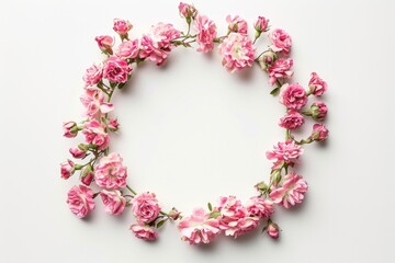 Naklejka premium Pink Rose Wreath: Elegant Floral Composition on White Background with Copy Space