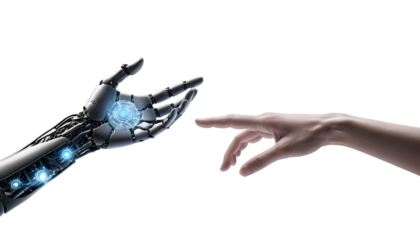 Futuristic Robot Hand Reaching Towards Human Hand