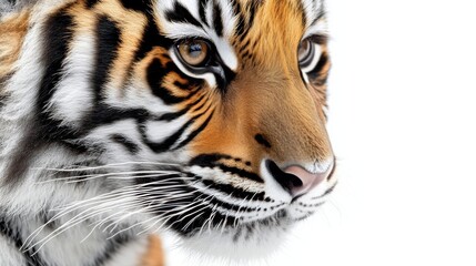 Fototapeta premium Majestic white tiger gazing directly at the viewer with striking eyes