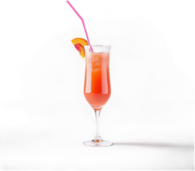 Bellini Cocktail Peachy Pink Pink straws cocktail napkins peachy hue, Isolated on Transparent Background PNG Format, AI Generated, Clip Art Cutout Graphics Element Removed