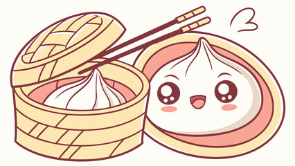 Adorable Steamed Bao Bun Cartoon Illustration 