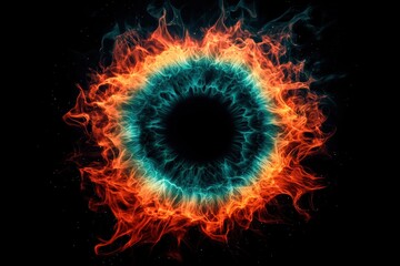 Abstract Colorful Eye Design with Flames and Dark Background