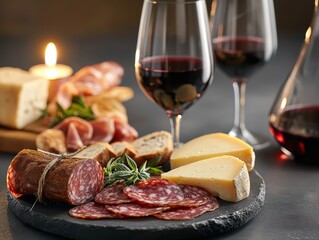 A plate of food with a variety of meats and cheeses