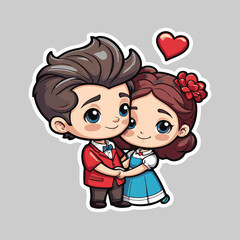 valentine day  Boy and girl Stickers  cartoon vector style with White background Art & Illustration