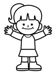 kid smile and enjoy activities in black and white line