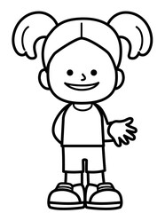 kid smile and enjoy activities in black and white line